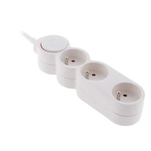 Bloc Home 3 prises 16A 2P+T avec interrupteur et fiche extraplate - câble HO5VV-F 3G1 1,5m - Zenitech